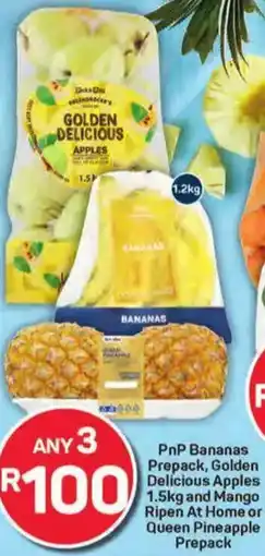 Pick n Pay PnP Bananas Prepack, Golden Delicious Apples and Mango Ripen At Home or Queen Pineapple Prepack offer
