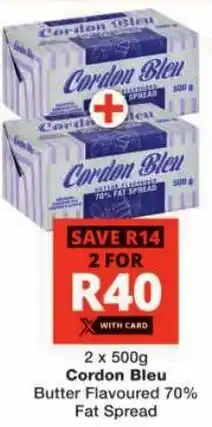 Checkers Cordon Bleu Butter Flavoured 70% Fat Spread offer