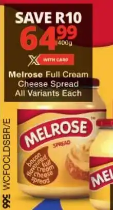Checkers Melrose Full Cream Cheese Spread All Variants offer