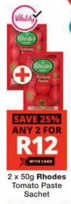 Checkers Rhodes Tomato Paste Sachet offer