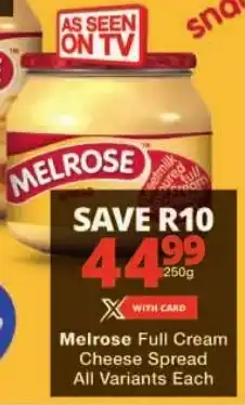 Checkers Melrose Full Cream Cheese Spread All Variants offer