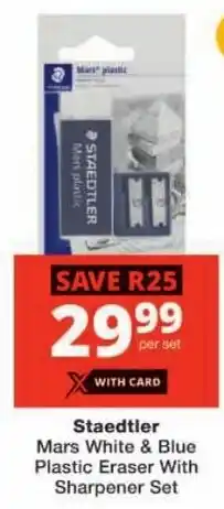 Checkers Staedtler Mars White & Blue Plastic Eraser With Sharpener Set offer