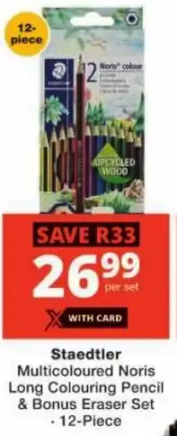Checkers Staedtler Multicoloured Noris Long Colouring Pencil & Bonus Eraser Set offer