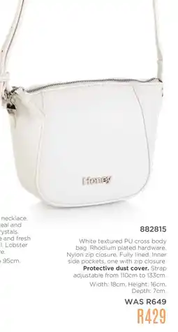 Honey Fashion Accessories White textured PU cross body bag offer