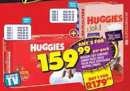 Shoprite Huggies dry comfort jumbo pack/ gold value pack disposable nappies/ pants offer