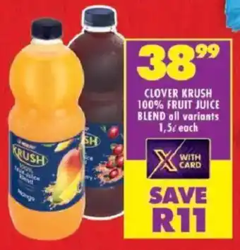 Shoprite Clover krush 100% fruit juice blend offer