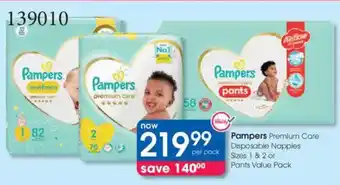 Pampers Premium Care Disposable Nappies or Pants Value Pack