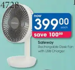Clicks Safeway Rechargable Desk Fan with USB Charger offer