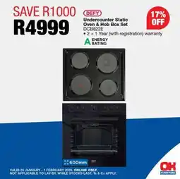 OK Furniture Defy Undercounter Static Oven & Hob Box Set offer
