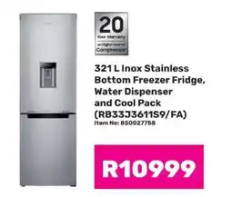 Game 321 L Inox Stainless Bottom Freezer Fridge, Water Dispenser and Cool Pack offer