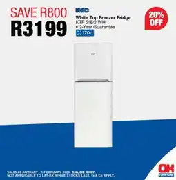 OK Furniture KIC White Top Freezer Fridge offer