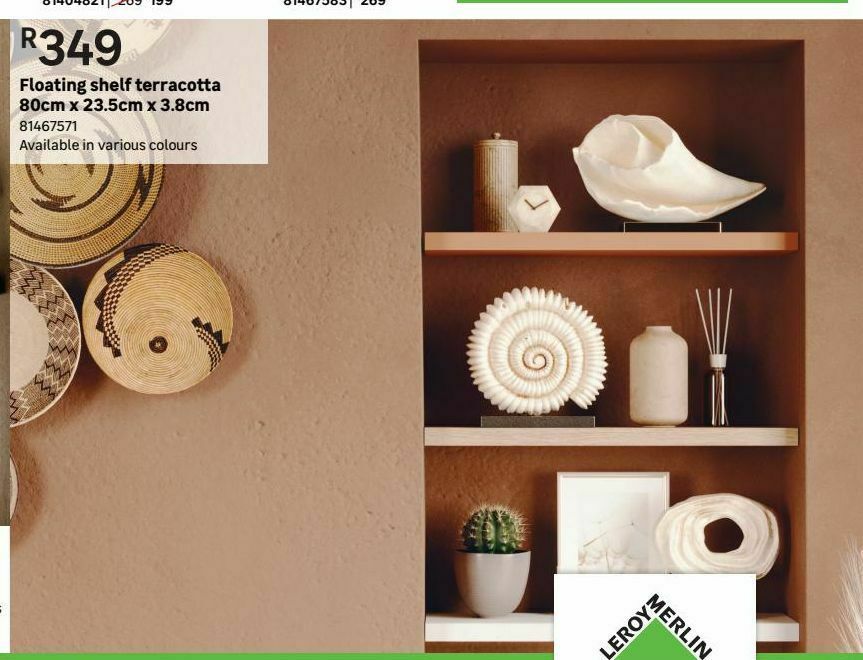 Floating shelf terracotta 80cm x 23.5cm x 3.8cm offer at Leroy Merlin