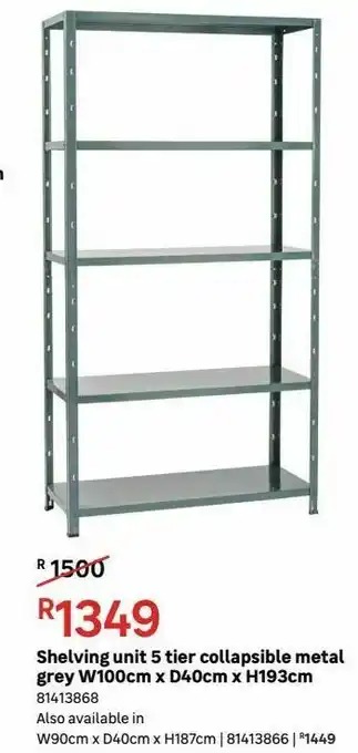 Leroy Merlin Shelving unit 5 tier collapsible metal grey w100cm x d40cm x h193cm offer