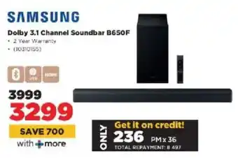 HiFi Corp Samsung Dolby 3.1 Channel Soundbar B650F offer