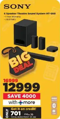 HiFi Corp Sony 6 Speaker Theatre Sound System HT-S60 offer