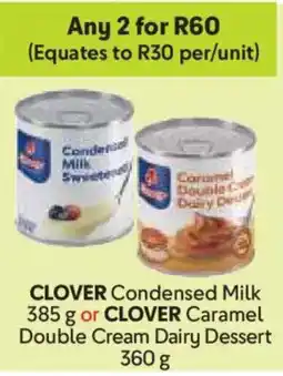 Makro CLOVER Condensed Milk or CLOVER Caramel Double Cream Dairy Dessert offer