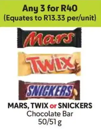 Makro Mars, Twix or Snickers Chocolate Bar offer