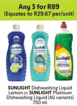 Makro SUNLIGHT Dishwashing Liquid Lemon or SUNLIGHT Platinum Dishwashing Liquid offer