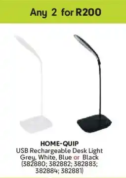 Makro Home-quip USB Rechargeable Desk Light Grey, White, Blue or Black offer