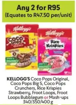 Makro KELLOGG'S Coco Pops Original, Coco Pops Big 5 or Crunchers, Rice Krispies Strawberry, Froot Loops Bubblegum or Mash-ups offer