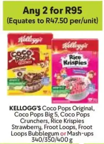 Makro KELLOGG'S Coco Pops Original, Coco Pops Big 5 or Crunchers, Rice Krispies Strawberry, Froot Loops Bubblegum or Mash-ups offer
