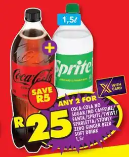 Shoprite COCA-COLA NO SUGAR/NO CAFFEINE/FANTA/SPRITE/TWIST/SPARLETTA/STONEY ZERO GINGER BEER SOFT DRINK offer