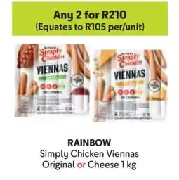 Makro RAINBOW Simply Chicken Viennas Original or Cheese 1 kg offer