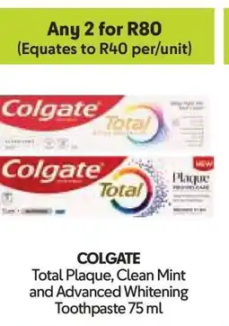 Makro COLGATE Total Plaque, Clean Mint and Advanced Whitening Toothpaste 75 ml offer