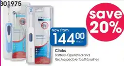 Clicks Clicks Battery-Operated and Rechargeable Toothbrushes offer