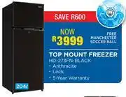 OK Furniture Midea 204Ltr Top Mount Freezer HD-273FN-BLACK With Free Manchester Soccer Ball offer