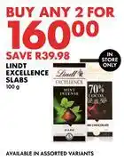 Woolworths Lindt Excellence Slabs-For Any 2 x 100g offer