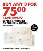 Woolworths Super Soft Double Or Triple Ply Tissues 100/180 Pack-For Any 3 offer