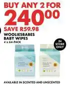 Woolworths Woolies Babes Baby Wipes-For Any 2 x 4 x 64 Pack offer