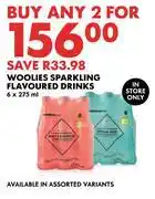 Woolworths Woolies Sparkling Flavoured Drinks-For Any 2 x 675ml offer