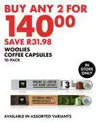 Woolworths Woolies Coffee Capsules-For Any 2 x 10 Pack offer
