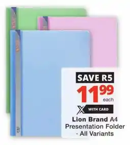 Checkers Lion Brand A4 Presentation Folder offer