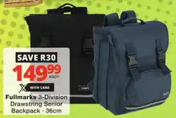 Checkers Fullmarks 3-Division Drawstring Senior Backpack offer