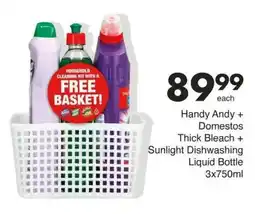 Save Hyper Handy Andy + Domestos Thick Bleach + Sunlight Dishwashing Liquid Bottle offer