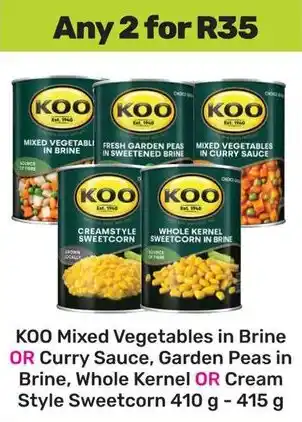 Game KOO Mixed Vegetables in Brine OR Curry Sauce, Garden Peas in Brine, Whole Kernel OR Cream Style Sweetcorn offer