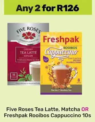 Game Five Roses Tea Latte, Matcha OR Freshpak Rooibos Cappuccino offer