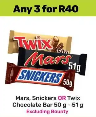 Game Mars, Snickers OR Twix Chocolate Bar offer