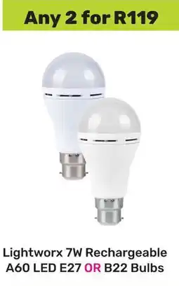 Game Lightworx 7W Rechargeable A60 LED E27 OR B22 Bulbs offer