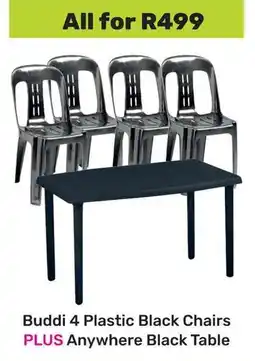 Game Buddi 4 Plastic Black Chairs PLUS Anywhere Black Table offer