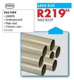 Chamberlain Sabs pvc pipe offer