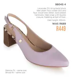 Honey Fashion Accessories Honey Lavender PU sling-back block heel shoe offer