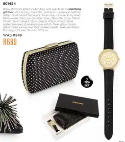 Honey Fashion Accessories Honey Black shimmer effect clutch bag and watch set in matching gift box offer