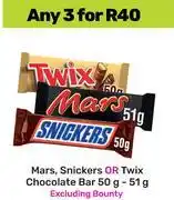 Game Mars, Snickers Or Twix Chocolate Bar-For Any 3 x 50g-51g offer