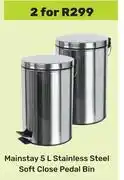 Game Mainstays 5L Stainless Steel Soft Close Pedal Bin-For 2 offer