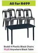 Game Buddi 4 Plastic Black Chairs Plus Anywhere Black Table-For All offer