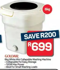 Pick n Pay Hypermarket GOLDAIR 6kg White Mini Collapsible Washing Machine offer